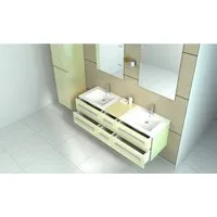 Badset ZÜRICH II Holzoptik hell - Badmöbel-Set in heller Holzoptik, mit eleganten Aluminiumgriffen und großzügigem Stauraum für ein organisiertes Badezimmer.