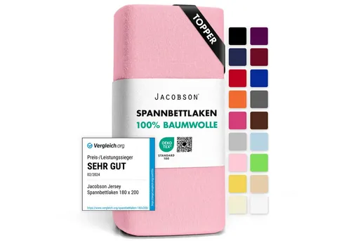 Jacobson Spannbettlaken TOPPER aus 100% Baumwolle, Jersey Bettlaken 160 g/m², Spannbetttuch mit Gummizug, pflegeleicht & viele Farben