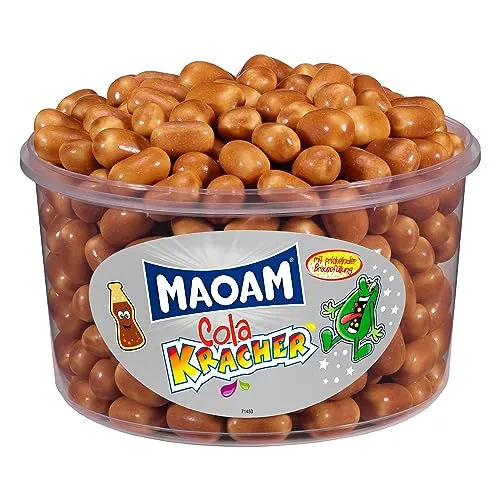Maoam Cola Kracher Kaubonbon 1,2kg - Süßer Genuss - Fruchtgummis/Lakritze - Ca. 265 Stück der beliebten Cola Kracher in einer praktischen Dose, ideal für jede Gelegenheit und ein echter Genuss für Süßigkeitenliebhaber.