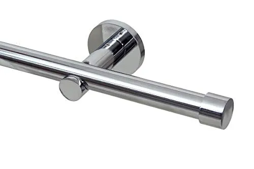 GARDINEUM 150 cm Gardinenstange Ø 20 mm "Cap" in chrom-glanz - Moderne 1-Lauf Gardinenstange aus edlem Metall, perfekt für Schlaufengardinen. Individuell kürzbar und inklusive Zubehör. Ideal für stilvolle Wohnräume.