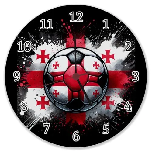 speecheese Fußball Georgien Flagge Wanduhr Perfekte Fan-Deko für EM 2024 Sport Ball Landesfarben rot-weiß Kreuz-Motiv