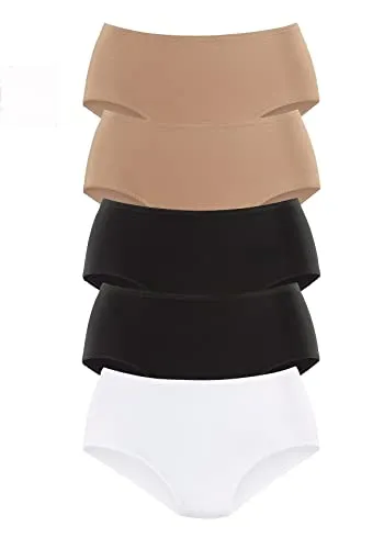 PETITE FLEUR Damen Hüftslip 5er Pack - Funktionsunterwäsche aus weicher Baumwoll-Stretch-Qualität, hohe Leibhöhe und extra weiches Bündchen für ultimativen Tragekomfort im Alltag.