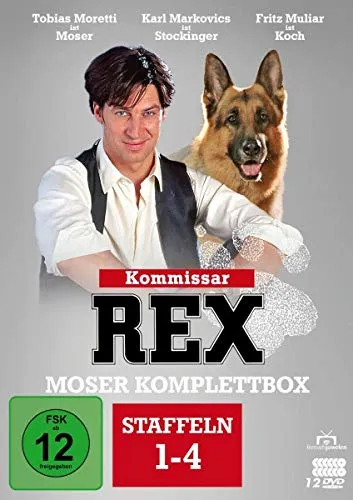 Kommissar Rex - Moser Komplettbox (12 DVDs) - Alle 4 Staffeln mit Tobias Moretti, spannende Kriminalfälle und emotionale Geschichten für Filmfans ab 12 Jahren.