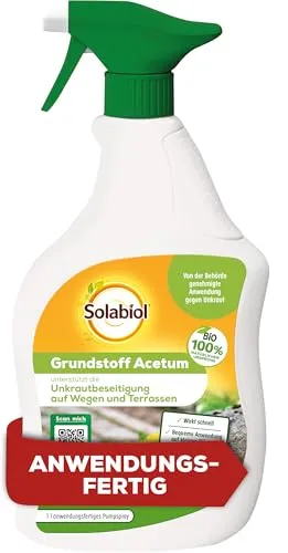 Solabiol Grundstoff Acetum Spray AF, unterstützt die Beseitigung von Unkraut auf Wegen, Plätzen und Terrassen, 1 Liter Sprühflasche