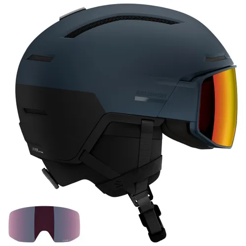 Salomon Driver Prime Sigma Plus Skihelm mit Visier - Dunkelblau - Größe S - Der Salomon Driver Prime Skihelm kombiniert Komfort und Sicherheit mit einem innovativen Visier. Mit austauschbaren magnetischen Scheiben passt er sich den Bedingungen an und bietet eine optimale Sicht auf der Piste.