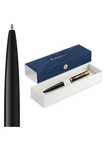 Waterman Impression Kugelschreiber - Eleganter schwarzer Lack mit goldenen Akzenten - Hochwertiger Kugelschreiber mit präziser Spitze für flüssiges Schreiben. Handgefertigt in Frankreich, ideal als stilvolles Geschenk oder für den persönlichen Gebrauch. In edler Geschenkbox.
