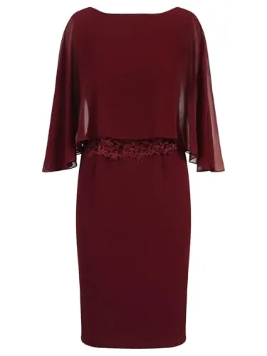 APART Fashion Damen Etuikleid mit Chiffon-Cape-Overlay - Elegantes Etuikleid mit Rundhalsausschnitt und V-Rücken. Der fließende Chiffon-Umhang verleiht Ihnen einen Hauch von Eleganz. Ideal für Hochzeiten, Partys oder besondere Anlässe. Pflegeleicht und in verschiedenen Größen und Farben erhältlich.
