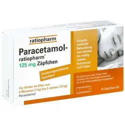 Paracetamol ratiopharm 125mg Zäpfchen - Praktische Zäpfchenform für Kinder von 6 Monaten bis 2 Jahren, zur Unterstützung der Linderung von Schmerzen und Fieber.