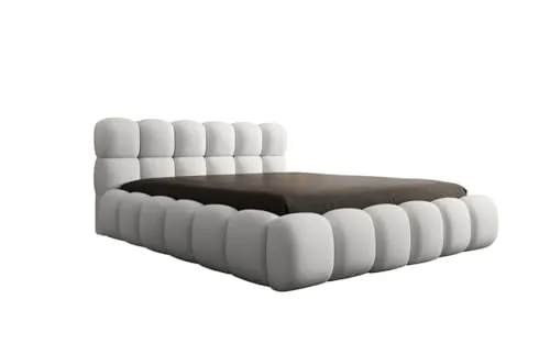 Luxusbetten24 Polsterbett Designer Polsterbett Boston Bouclé, mit Stauraum + kostenloser Aufbau weiß 160 cm x 200 cm x 86 cm