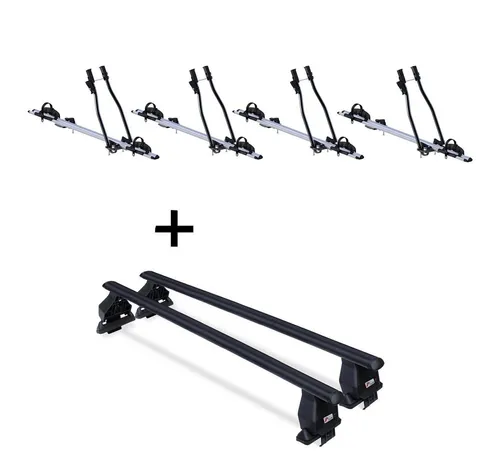 4x SAGITTAR Fahrradträger + Menabo Tema Dachträger für Daihatsu Cuore - Fahrradträger-Set für Daihatsu Cuore ab 2007 mit 4x Hochwertigen Trägern für bis zu 4 Fahrräder. Einfache Montage, stabil und vielseitig, ideal für Familienausflüge!