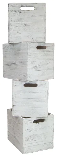 4er Set Holzkisten Shabby Weiß Schwarz für Kallax & Expedit - Praktisches 4er Set aus massiven Holzkisten, ideal für Kallax- und Expeditregale. Modernes Design in Weiß und Schwarz, perfekt zur Aufbewahrung und Dekoration im Flur oder Diele.