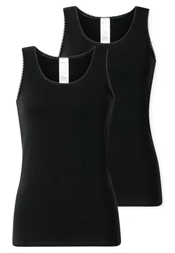 Schiesser Damen Trägertop 2er-Pack - Modern Multipacks schwarz - Unterhemden & BH-Hemden für Damen mit feinem Spitzenband, aus 95% Baumwolle & 5% Elasthan für ein angenehmes Tragegefühl und perfekten Sitz - ideal für jeden Anlass.