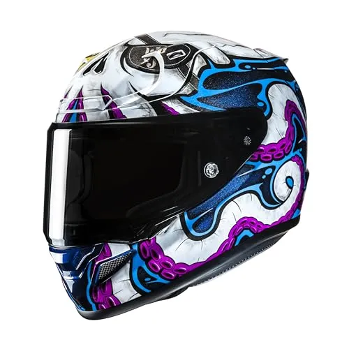 HJC RPHA 12 Kraken Helm - Größe L, weiß-blau-lila-gelb für Männer - Motorradhelme mit Premium P.I.M. Evo Schalenmaterial für höchste Stoßfestigkeit und Komfort, perfekt für anspruchsvolle Fahrer.