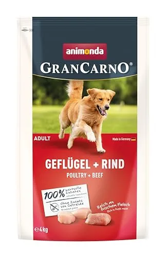 animonda GranCarno Adult Hundetrockenfutter getreidefrei Geflügel + Rind (1 x 4 kg), Trockenfutter für Erwachsene Hunde ohne Gluten und Weizen, Hundefutter trocken mit hoher Bekömmlichkeit