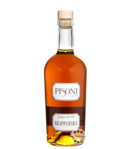 Pisoni Grappamara Kräuter-Grappa - Erleben Sie die exquisite Kombination aus bitteren und blumigen Noten in diesem einzigartigen Kräuter-Grappa. Ideal für besondere Anlässe und genussvolle Momente!