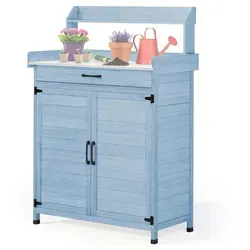 Divit PG03 Gartenschrank mit Arbeitsfläche – Wetterfest und Praktisch - Der Divit PG03 Gartenschrank bietet eine robuste, verzinkte Arbeitsfläche und zusätzlichen Stauraum für Gartenzubehör. Ideal für Garten, Terrasse oder Balkon – funktional und dekorativ in blauer Holzoptik.