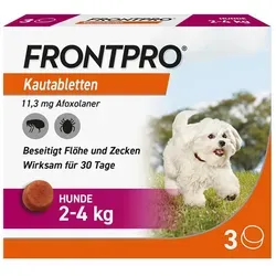 Frontpro Kautabletten gegen Zecken und Flöhe für Hunde (2-4 kg) - 3 Stück, effektiver Schutz bis zu einem Monat, einfach zu verabreichen und ideal für Allergiker