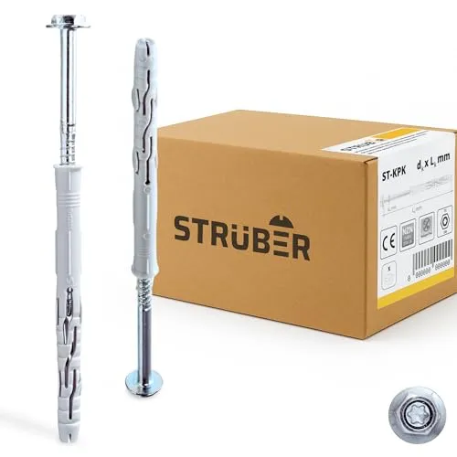 STRÜBER Rahmendübel mit Sechskantschraube & Scheibenkopf mit SW/TX-Buchse (10x200 mm / 25 Stück) Torx - Fensterrahmendübel - Langschaftdübel - Wandrahmenbefestigung - Nylondübel - ETA Zulassung