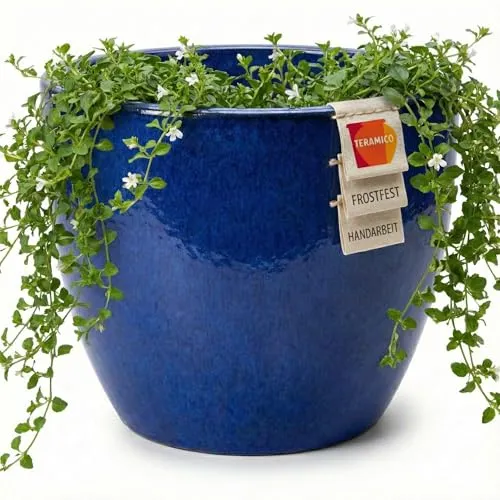 Teramico Premium Pflanzkübel Keramik glasiert – Frostfester Blumenkübel für Innen & Außen - Hochwertiger Pflanzkübel in Royal Blau, handgefertigt und frostfest. Mit einem Durchmesser von 38 cm und einem Loch für optimale Entwässerung. Ideal für alle Pflanzen und ein stilvolles Highlight für Terrasse oder Wohnzimmer.