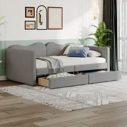 Multifunktionales Kinderbett Polsterbett mit Schubladen - Vielseitiges Polsterbett für Kinder - als Sofa oder Bett nutzbar, ideal für Schlafzimmer und Wohnzimmer. Mit 2 praktischen Schubladen für zusätzlichen Stauraum. Weicher Teddy-Samtstoff sorgt für Komfort und Langlebigkeit.