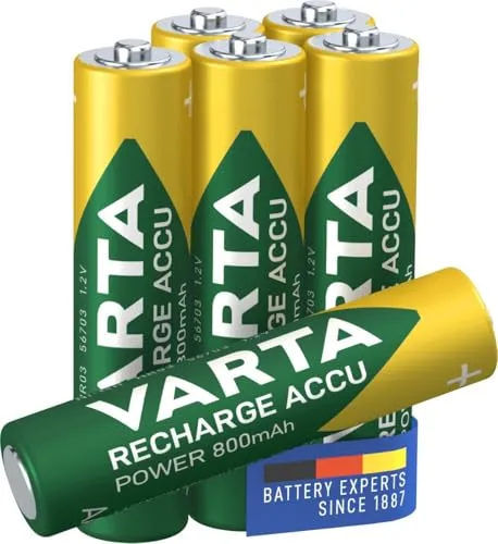 VARTA Batterien AAA, wiederaufladbar, 6 Stück, Recharge Accu Power, Akku, 800 mAh Ni-Mh, ohne Memory Effekt, vorgeladen, sofort einsatzbereit