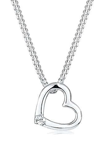 Elli Kette mit Herz Anhänger aus 925 Silber - Elegante Panzerkette mit handgefertigtem Herz-Anhänger aus Glaskristall, ideal für besondere Anlässe oder als Geschenk. Gesamtlänge 45 cm.