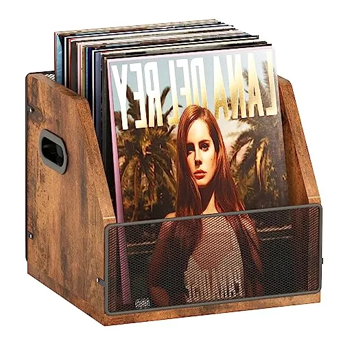 Homeiju Schallplatten-Aufbewahrungskiste aus Metall und Holz für 60 Schallplatten - Hochwertige Aufbewahrungskiste aus robustem Metall und Holz, ideal für bis zu 60 Vinyl-LPs. Praktisches Design mit Griffen und Silikondichtung für sicheren Halt und schnellen Zugriff. Perfekt für Musikliebhaber und zur allgemeinen Aufbewahrung.