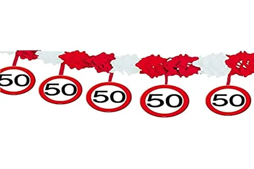 Papier Girlande Zahl 50 Verkehrsschild, Länge 4m, Material Papier