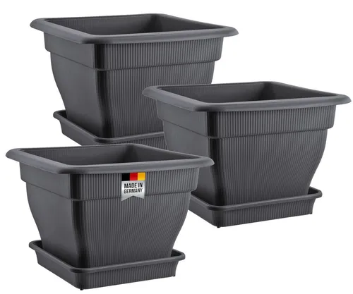 3x Pflanzkübel Blumentopf 48x48cm - Wasserspeicher für gesunde Pflanzen - Garten-Zubehör: Quadratische Pflanztöpfe mit 33 Litern Wasserspeicher, frostfest und UV-stabil, ideal für Terrasse und Veranda.
