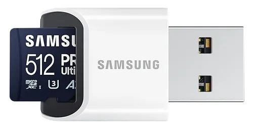 Samsung PRO Ultimate microSD-Karte 512 GB + USB-Kartenleser - Hohe Geschwindigkeit für 4K-UHD-Videoaufnahmen, robust und ideal für Drohnen, Action-Cams und Smartphones