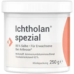 Ichtholan spezial Salbe - Arzneimittel zur Linderung von Belastungsschmerzen bei Kniegelenksarthrose, mit dem Wirkstoff Ammoniumbituminosulfonat für schnelle und effektive Hautanwendung.