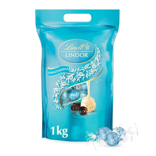 Lindt Lindor XXL Beutel Stracciatella - 1kg Pralinen - Schokoladenbonbons & Pralinen, unwiderstehlich cremige Füllung für ein luxuriöses Geschmackserlebnis.