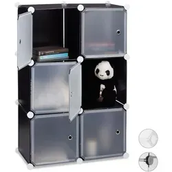 Relaxdays Steckregal Regalsystem mit 6 Türen, Schwarz Transparent Weiß - Steckregal für vielseitige Nutzung als Raumteiler oder Stauraum, einfache Montage ohne Schrauben, modernes Design mit 6 Fächern und leicht zu öffnenden Türen.