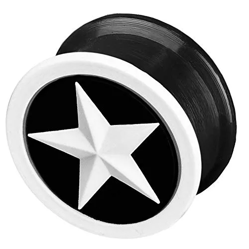 viva-adorno 1 Stück Flesh Plug Tunnel Ohr Piercing Silikon flexibel Stern Größe 4-26mm Z156, 6 schwarz/weiß Z156, Gr. 22mm