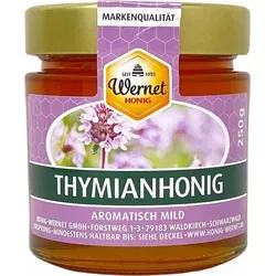 Wernet Schwarzwald Thymianhonig 250g - Intensiver Genuss aus der Natur - Erleben Sie den aromatischen Thymianhonig von Wernet aus dem Schwarzwald. Naturbelassen und handwerklich hergestellt, ideal zum Verfeinern von Speisen oder als purer Genuss. Ein echtes Geschmackserlebnis!