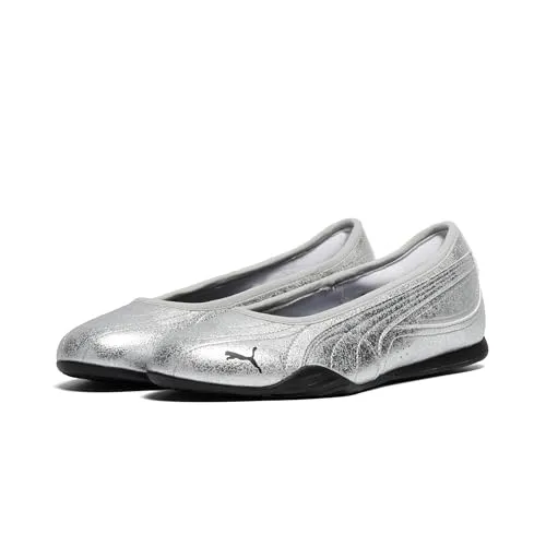 PUMA Damen Catch Metallic Whisper Ballerinas 39, Silber Schwarz Metallic - Flache Ballerinas mit abgerundetem Zehenbereich und Gummilaufsohle für optimalen Tragekomfort. Ideal für jeden Anlass und stylish in Silber Schwarz.