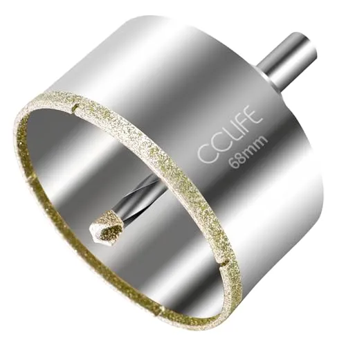 CCLIFE Diamantbohrer, 68mm Diamant Lochsäge mit Zentrierbohrer, 45# Kohlenstoffstahl, Glasbohrer mit Diamant-Beschichtung für Keramik, Granit, Glas