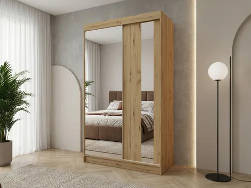 BEAUTYSOFA Schwebetürenschrank GAJA 120cm - Moderner 2-türiger Schrank mit Spiegel - Schiebetürenschrank mit modernem Design und großem Spiegel, ideal zur optischen Vergrößerung des Raumes. Perfekt für die Aufbewahrung von Kleidung und Schuhen.