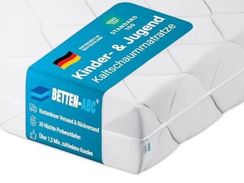Betten-ABC Kidz – Kinder- und Jugendmatratze mit waschbarem Bezug - Sonstige Matratzen mit optimaler Unterstützung für die Wirbelsäule, atmungsaktiv und schadstoffgeprüft nach ÖkoTex Standard 100, sorgt für erholsamen Schlaf und ist leicht zu reinigen.