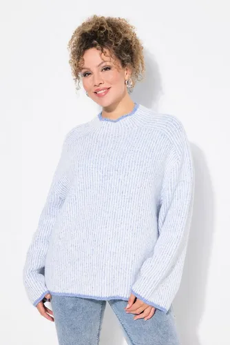 Ulla Popken Strickpullover mit Stehkragen und Streifen - Streifenpullover, bequeme Passform und edler Alpaka-Woll-Mix für höchsten Tragekomfort. Langarm, Stehkragen und Seitenschlitze sorgen für einen perfekten Fall.