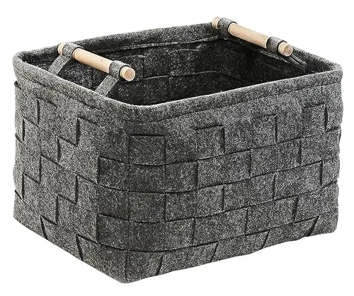 Kobolo Filzkorb für Kaminholz - Dunkelgrau 41x33x30 cm - Aschesauger und mehr – Praktischer Filzkorb für Kaminholz, Zeitungen und mehr. Mit stabilem Design und Holzgriffen für einfachen Transport.