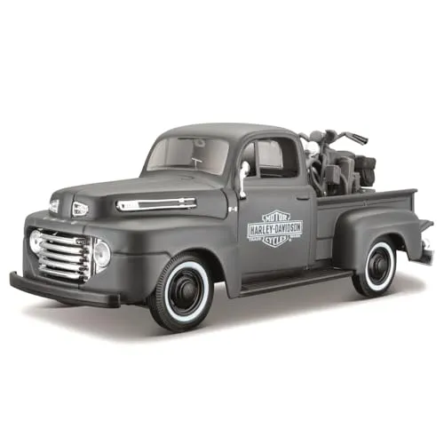 Maisto 2043053 32185 WLA Flathead -1942 + Ford F1 Pickup -1948 Transporter 1:24, schwarz