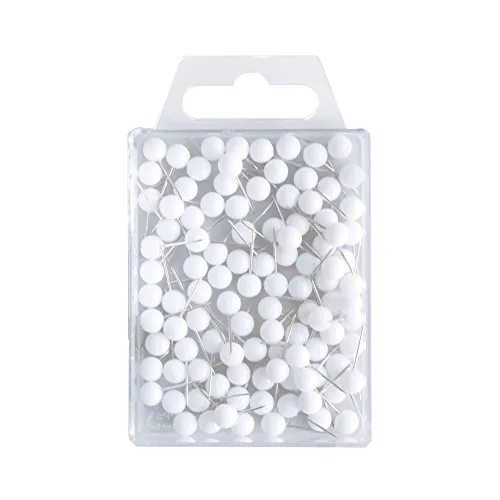 Wedo 56100 Markierungsnadeln Rundkopfnadeln, Nadellänge 16 mm, Kopfdurchmesser 6 mm, 100 Stück, Weiß