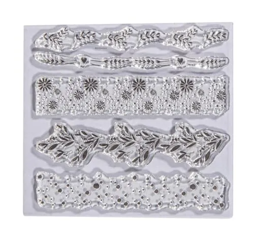 Rayher Clear Stamps „Blumenmotive“, Bogengröße 97 x 102,5 mm, 5 Bordüren, transparente Stempel, durchsichtige, klare Silikonstempel, 50288000