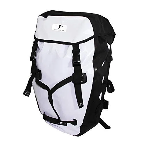 Red Loon wasserdichter Fahrradrucksack 22L Pro weiß/schwarz - Robuster Rolltop Backpack - Der Red Loon Pro Rucksack mit 22L Volumen schützt Ihre Habseligkeiten zuverlässig vor Nässe. Aus 100% wasserdichter LKW-Plane gefertigt, bietet er hohen Tragekomfort und ist ideal für Stadt und Natur.