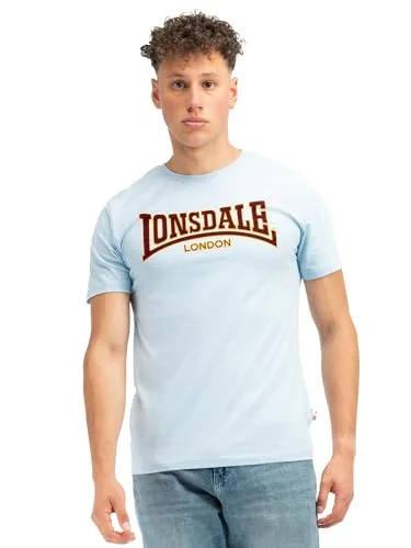 Lonsdale Herren T-Shirt schmale Passform Classic, Soft Sky, M - T-Shirts für Herren mit figurbetonter Passform (Slim Fit) aus reiner Baumwolle und modernem zweifarbigen Flockdruck auf der Brust.