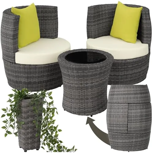 tectake® Rattan Sitzgruppe mit Aluminiumgestell - Gartenmöbel mit dicken Polstern, ideal zum Entspannen im Freien. Die stapelbare Sitzgruppe vereint Komfort und modernes Design für Ihre Terrasse.
