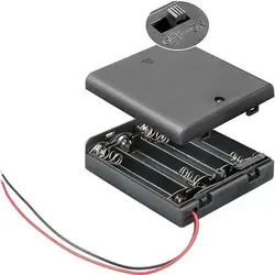 Batteriehalter für 4x Mignon mit Deckel und Schalter lose Kabelenden, wasserabwe...