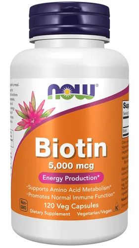 NOW FOODS Biotin 5000mcg - 120 Veg. Kapseln Vegane Caps Haar Haut Nägel