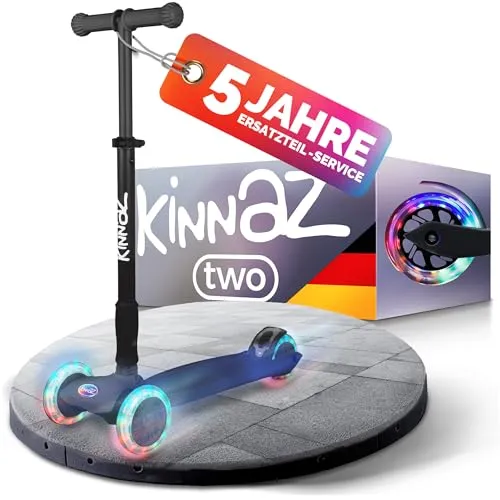 kinnazTWO, der sichere Kinder Roller, LED Räder, Ersatzteilservice, faltbar, Höhe einstellbar, Kinderroller, Tretroller, Scooter, 5 6 7 8 9 10 Jahre, Schulkind, Junge Mädchen, Hamburger Händler